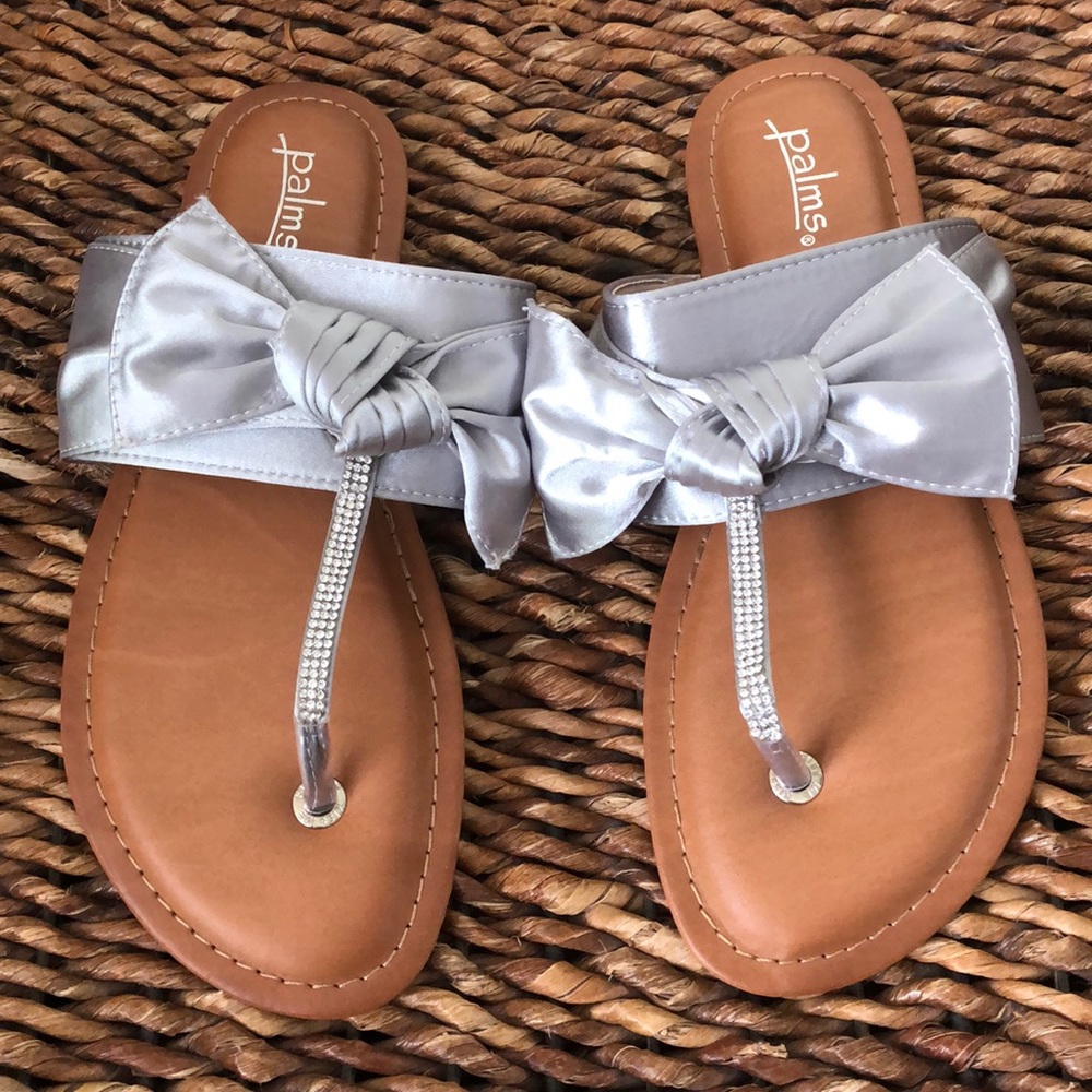 Palms silver/gray satin bow &rhinestone sandals